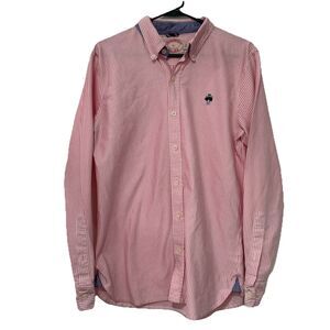 Brooks Brothers Men’s Non Iron Cotton Oxford Red White Striped Shirt Large